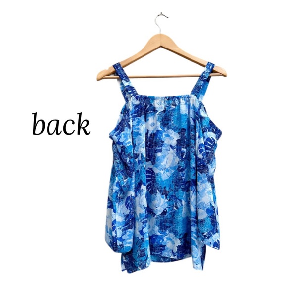 NYDJ Floral Cold Shoulder Top Blue White Ruffle Tunic Blouse Long Sleeve Women S - Picture 6 of 12